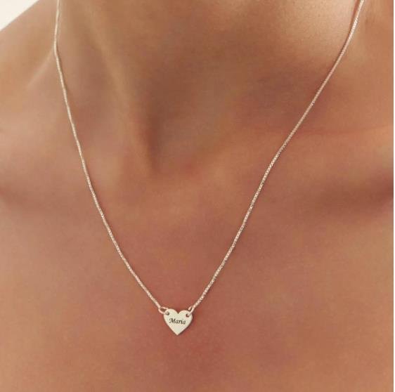 Gargantilha Coração Personalizada Com 1 Nome Prata Legítima