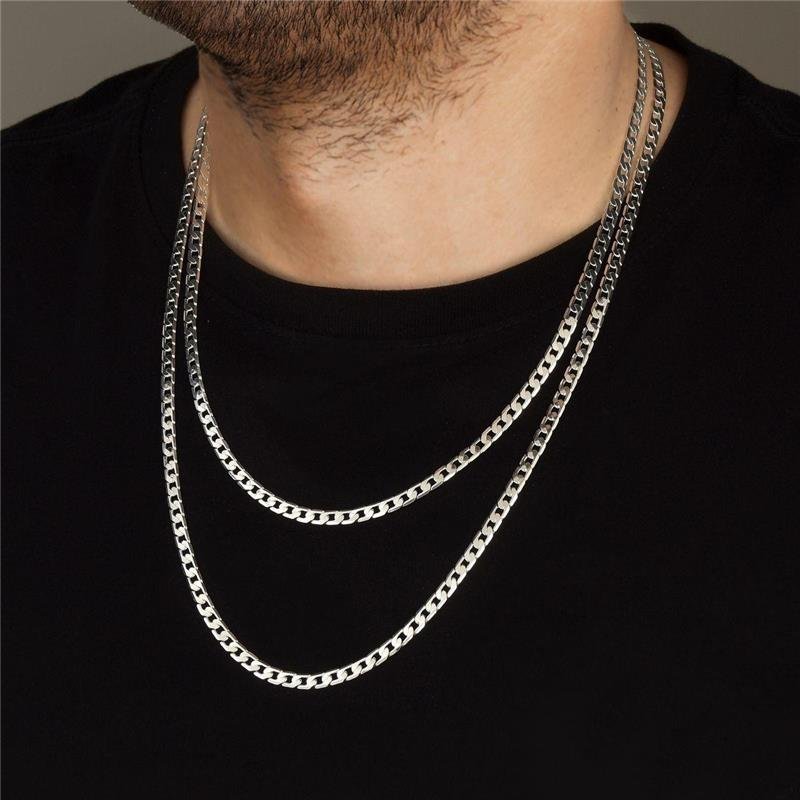 Corrente Masculina Prata Leve Elo Groumette 70cm 5mm