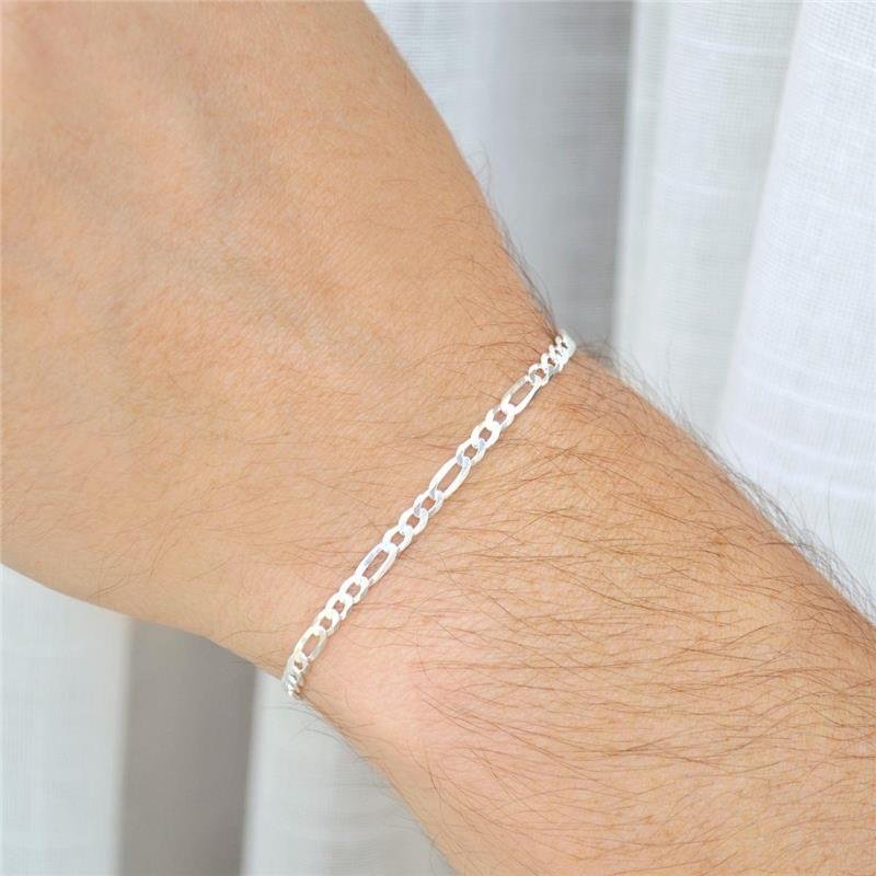 Pulseira Masculina Prata Legítima Elo Fígaro 4mm