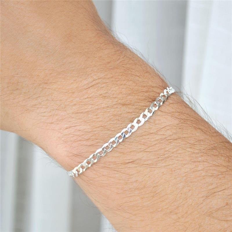 Pulseira Masculina Prata Legítima Groumette 5mm