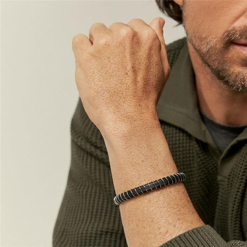 Pulseira Masculina em Couro Intercalada Aço