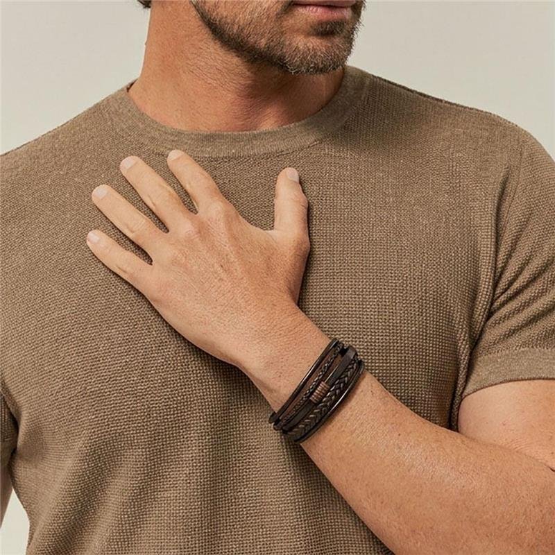 Pulseira Masculina em Couro 5 Tiras