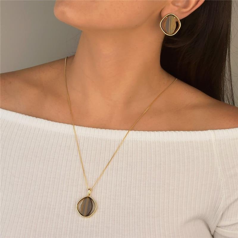 Colar Olho de Tigre Geométrico