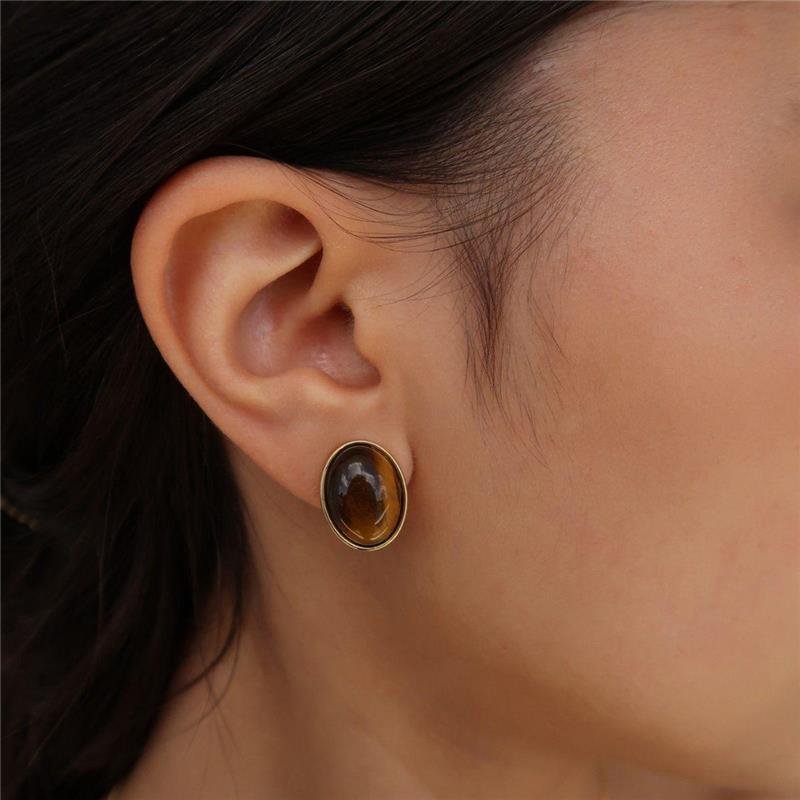 Brinco De Pressão Olho de Tigre Oval