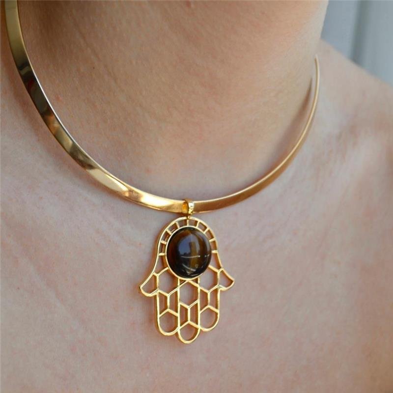 Pingente Olho de Tigre Mão de Fátima Hamsá 