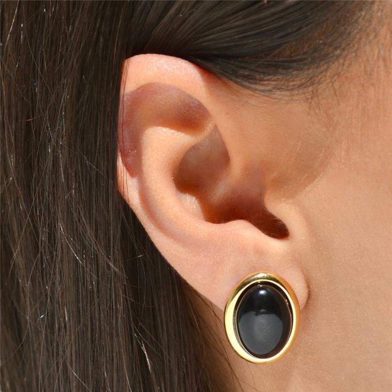 Brinco Ágata Negra Oval