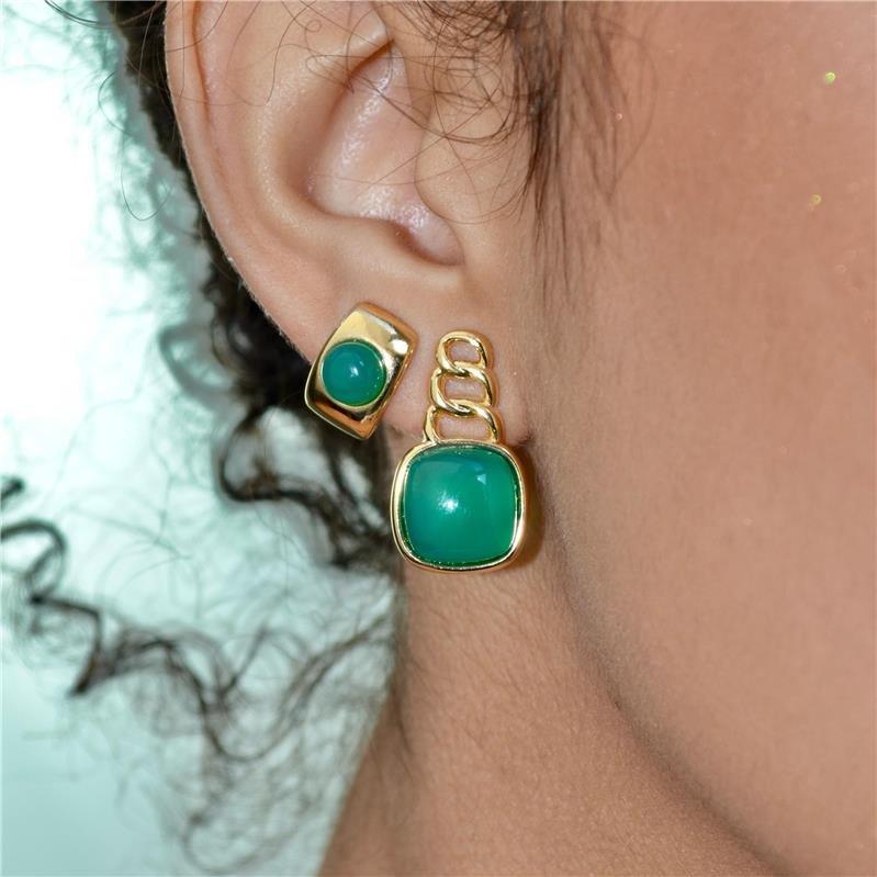 Brinco Ágata Verde Curvo