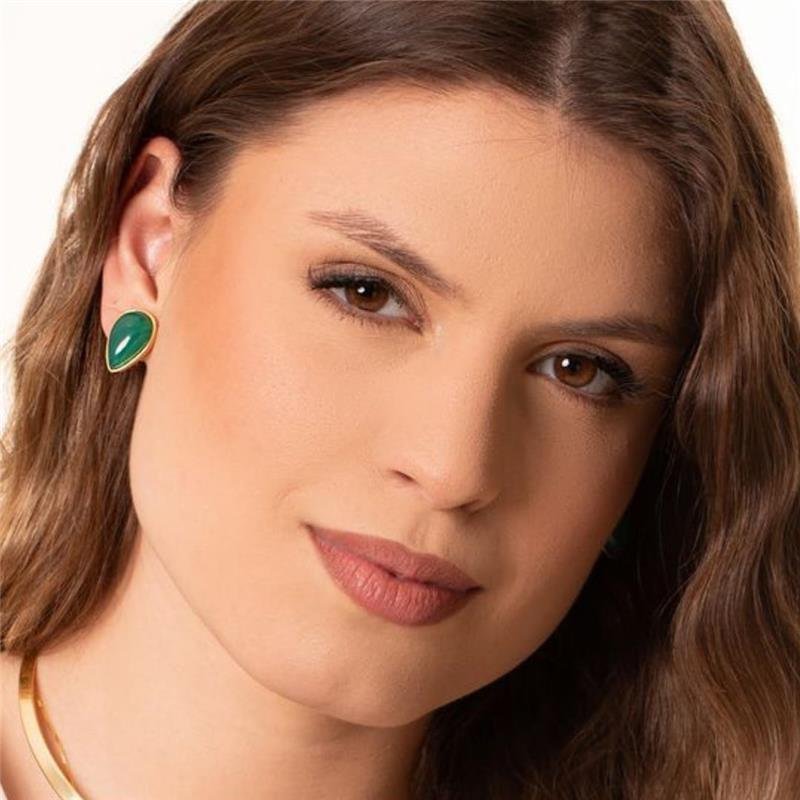 Brinco De Pressão Ágata Verde Gota