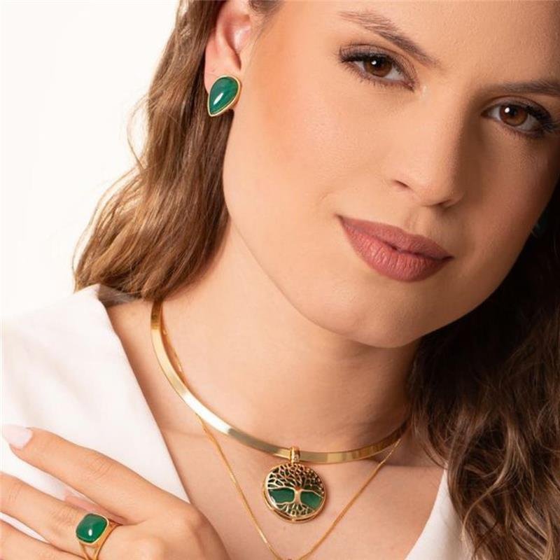 Pingente Ágata Verde Árvore da Vida