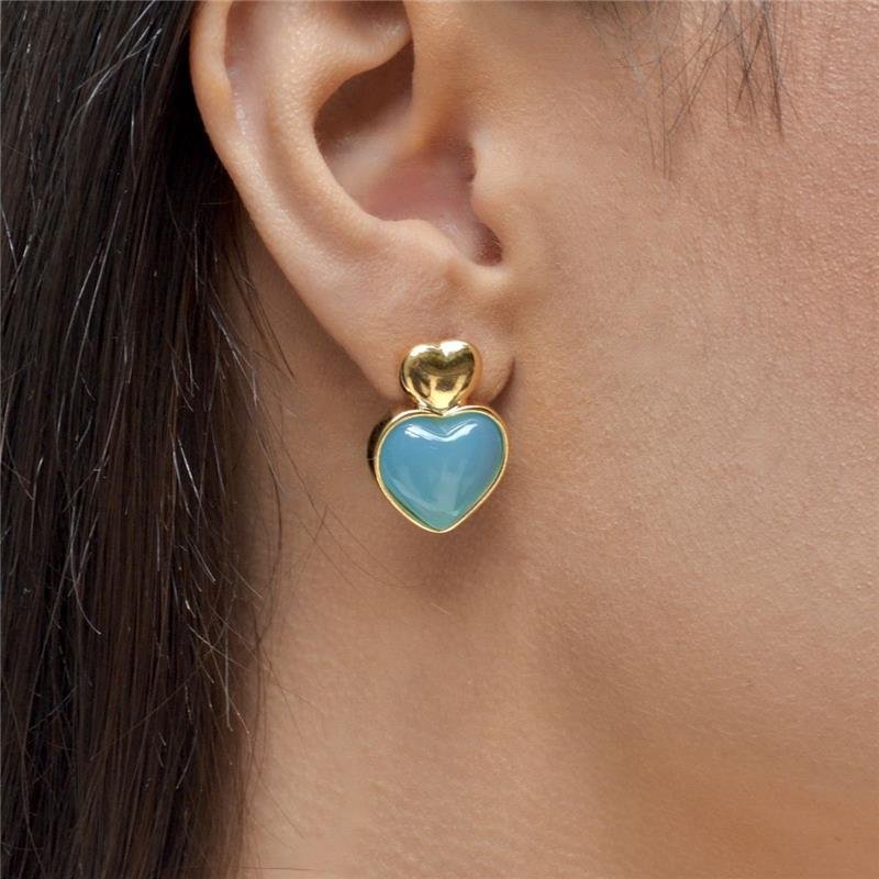 Brinco Ágata Azul Céu Corações 