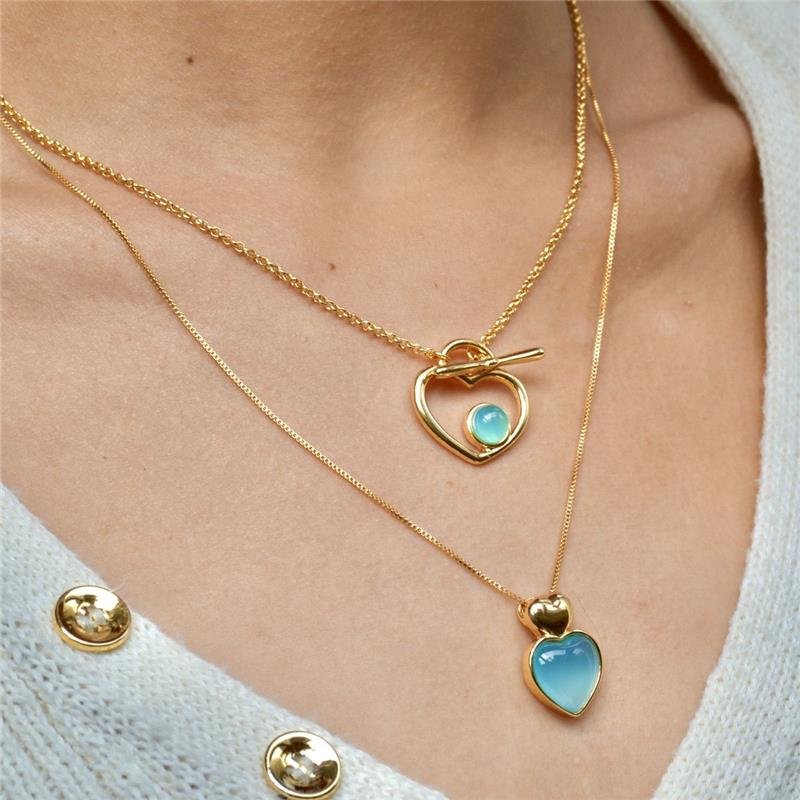 Colar Ágata Azul Céu Corações 