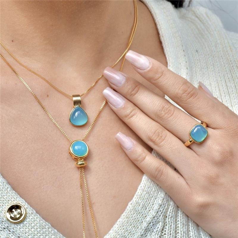 Colar Ágata Azul Céu Gravatinha