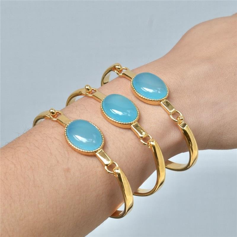 Bracelete Pedras Naturais Oval Ágata Azul Céu