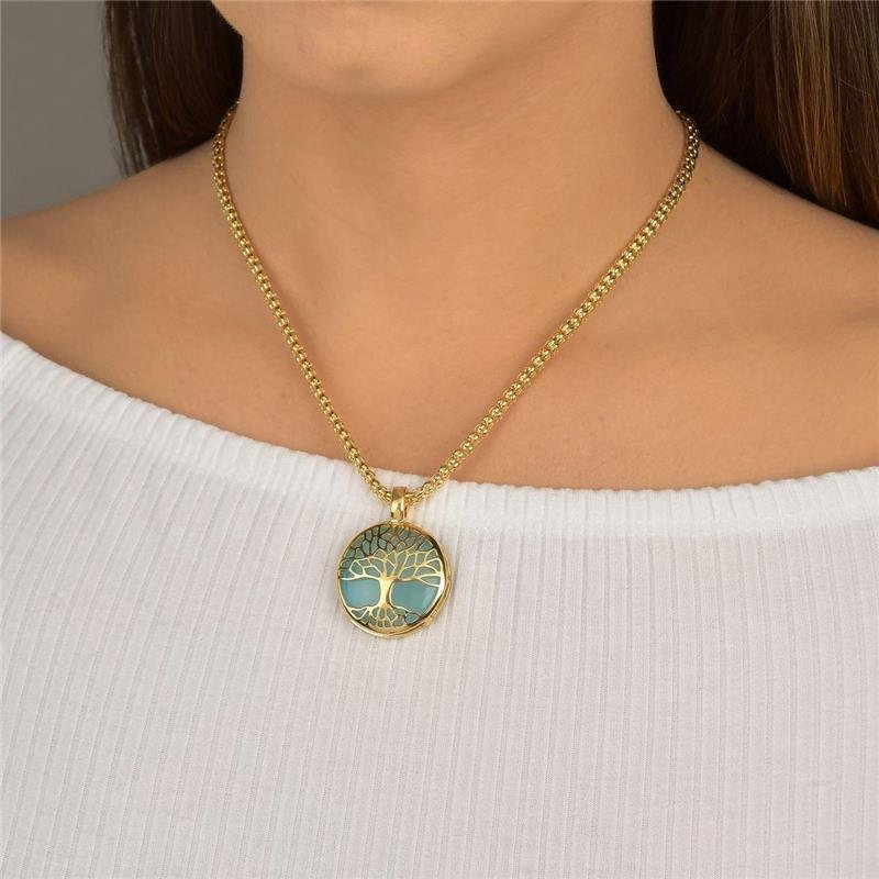 Pingente Ágata Azul Céu Árvore da Vida