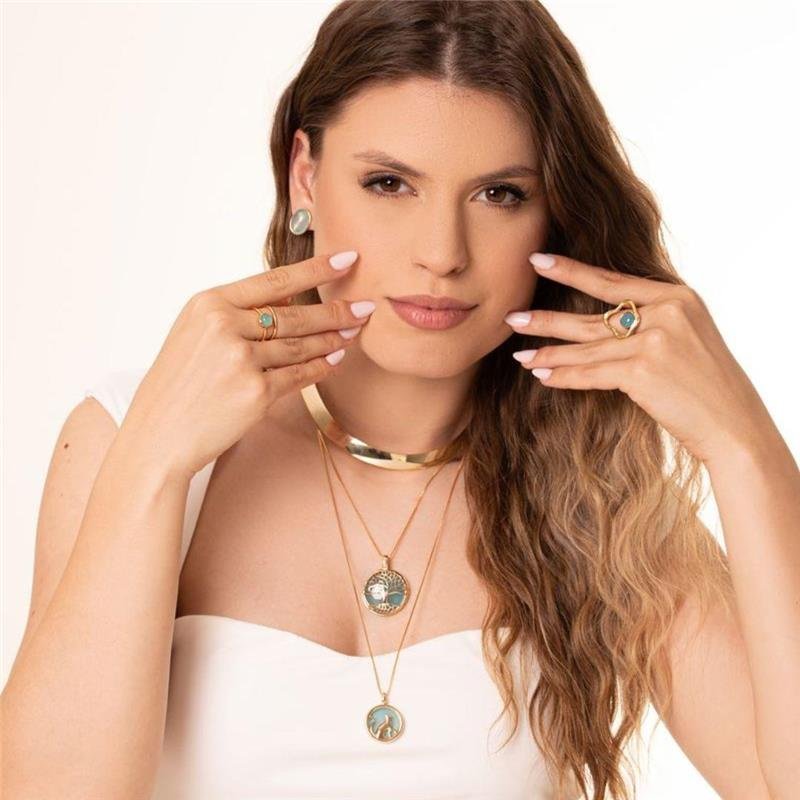 Pingente Ágata Azul Céu Árvore da Vida