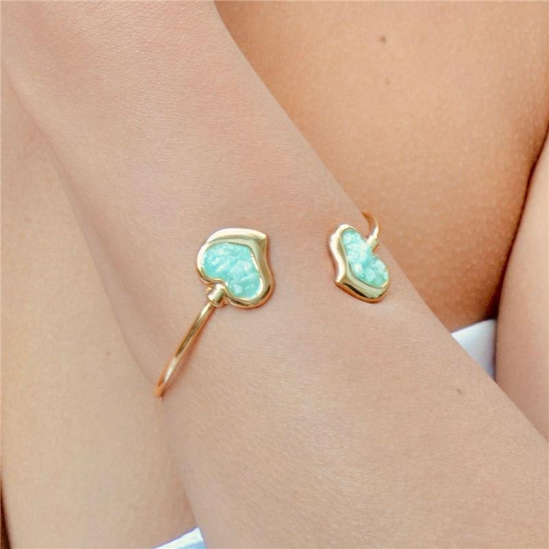 Bracelete Corações Fragmentos Amazonita Verde