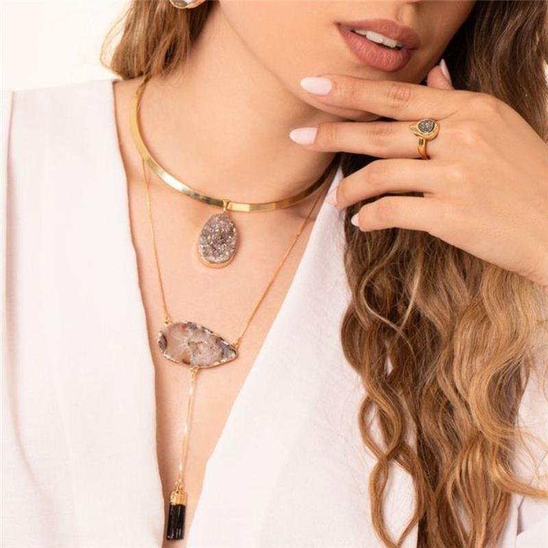 Colar Turmalina Negra e Geodo Natural 