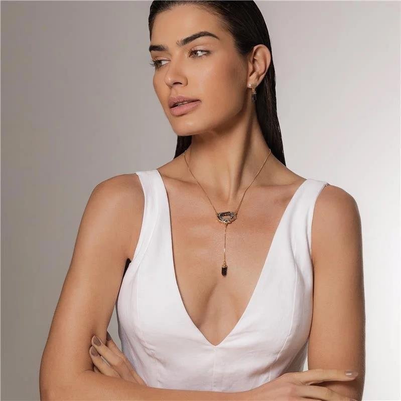 Colar Turmalina Negra e Geodo Natural 