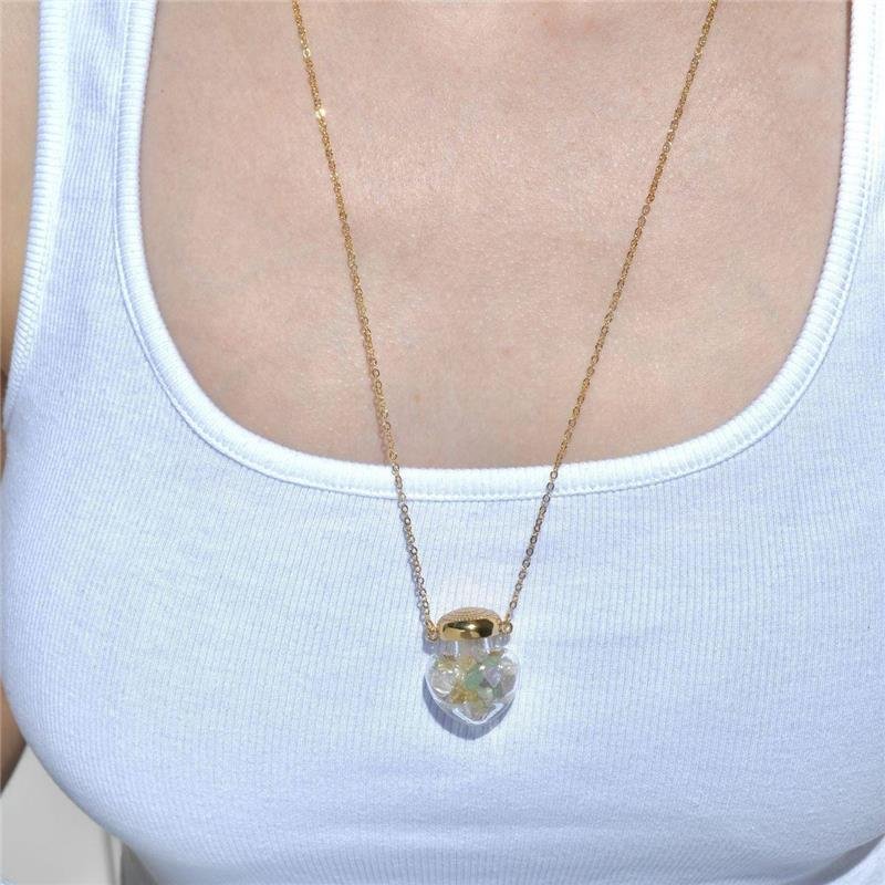 Colar Pedras Variadas Pingente de Vidro 