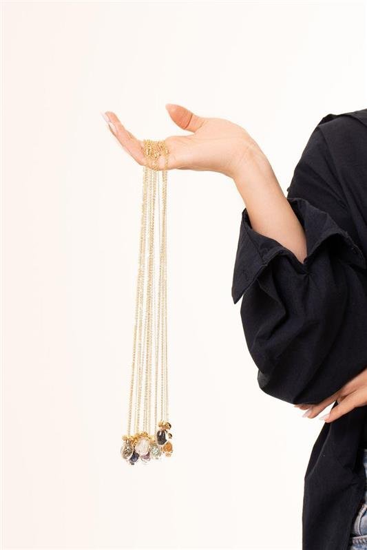 Colar Pedras Variadas Pingente de Vidro 