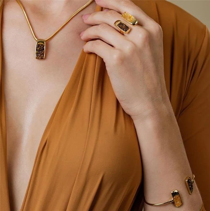 Bracelete Fragmentos Citrino e Olho de Tigre