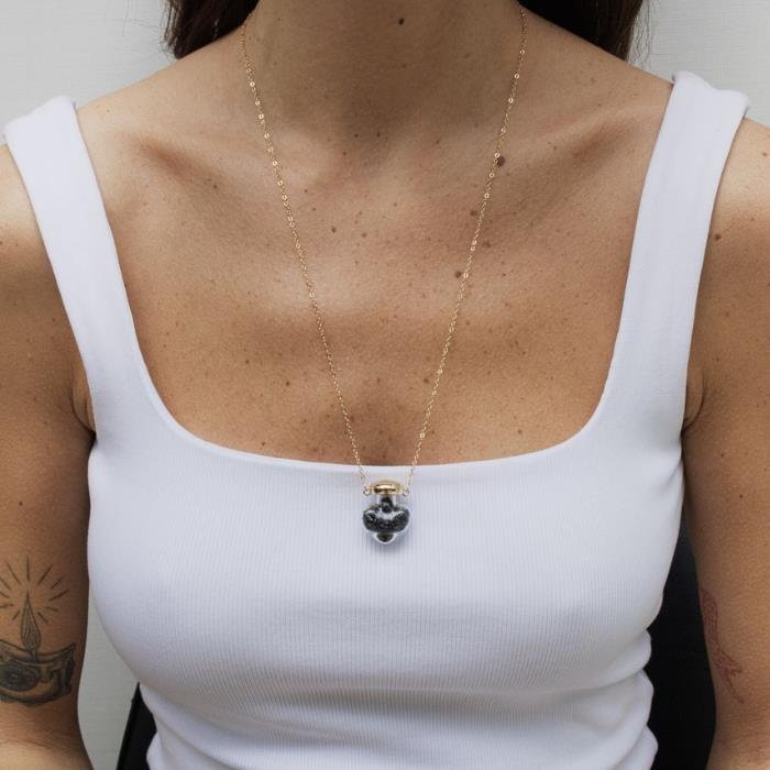 Colar Turmalina Negra Pingente de Vidro 