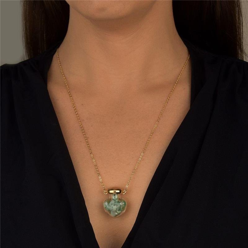 Colar Amuleto Quartzo Verde Longo 60cm