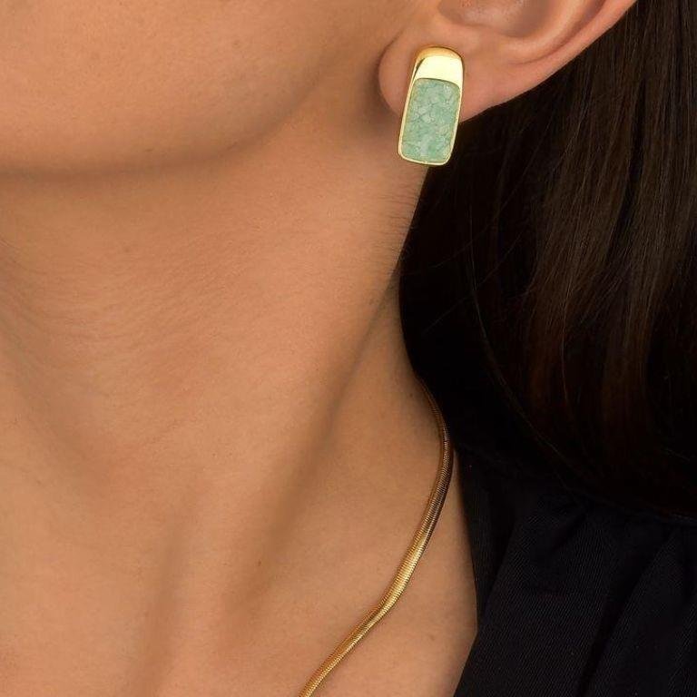 Brinco Fragmentos Amazonita Verde Retangular