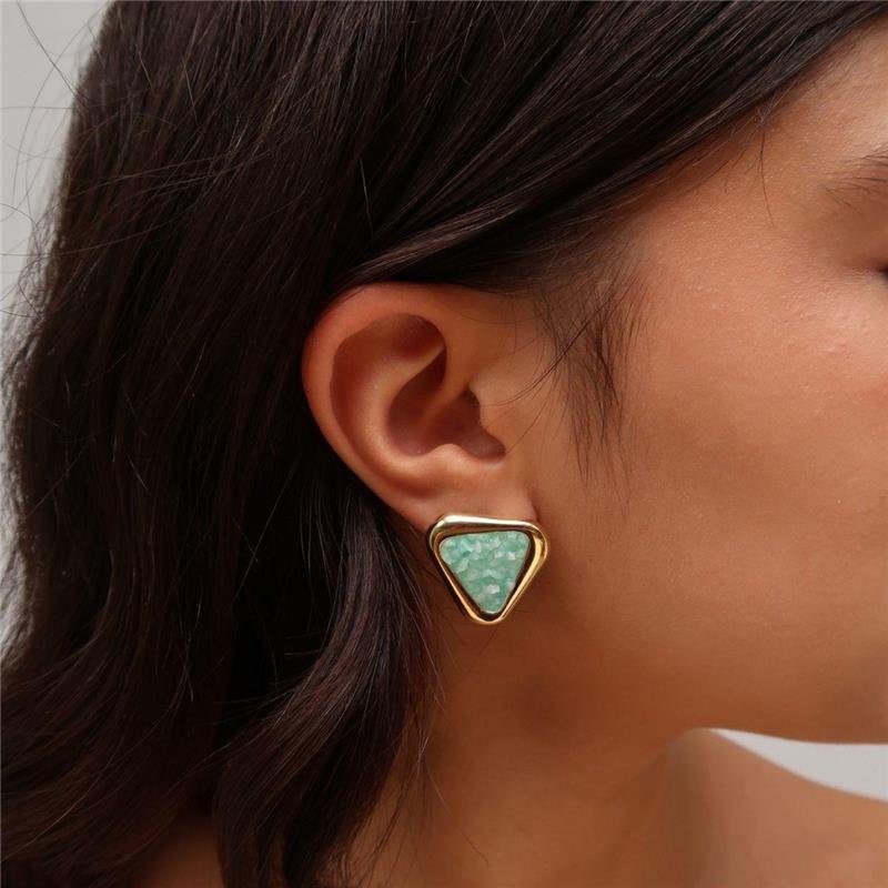 Brinco Fragmentos Amazonita Verde Triangular