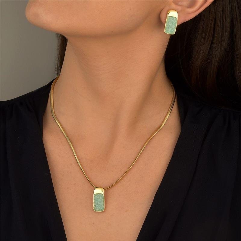 Conjunto Fragmentos Amazonita Verde Retangular