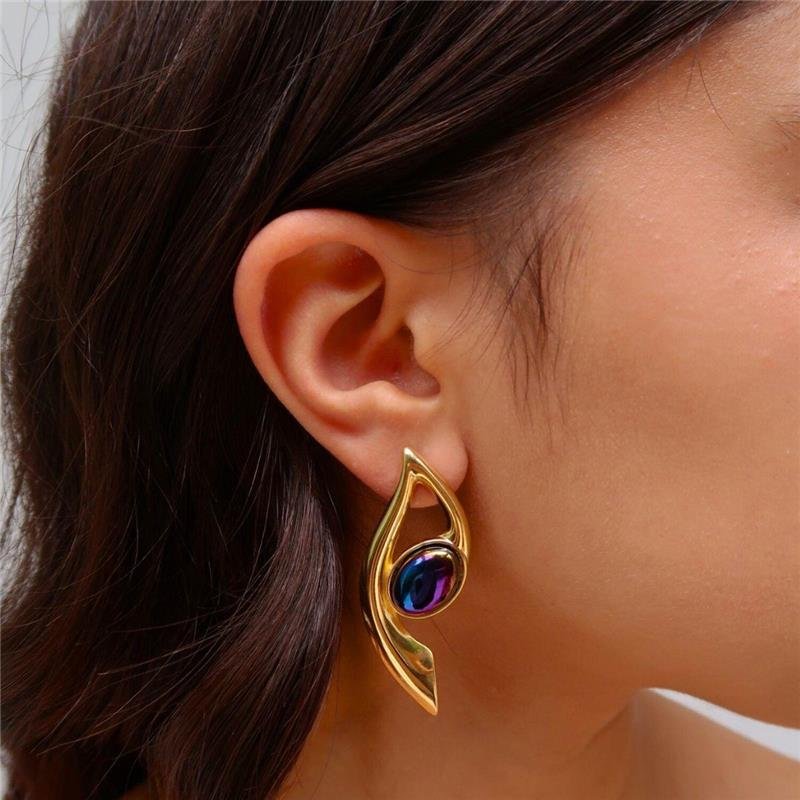 Brinco Ágata Metalizada Curvo