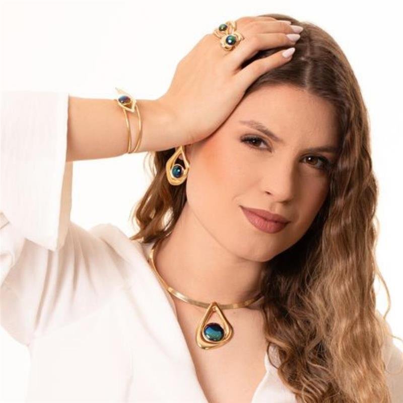 Conjunto Ágata Metalizada Colar de Arco