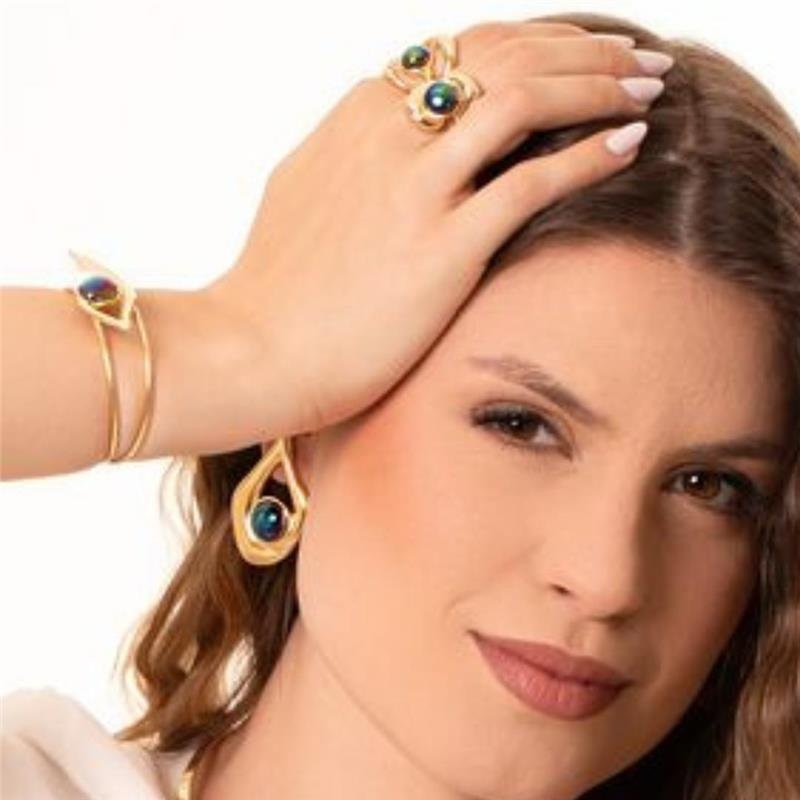 Bracelete Ágata Metalizada Duas Linhas