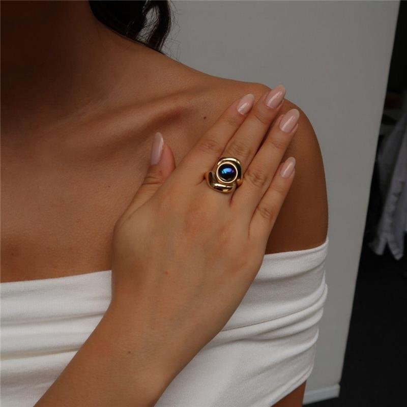 Anel Ágata Metalizada Orgânico Fluido