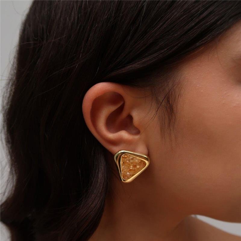 Brinco Fragmentos Citrino Triangular