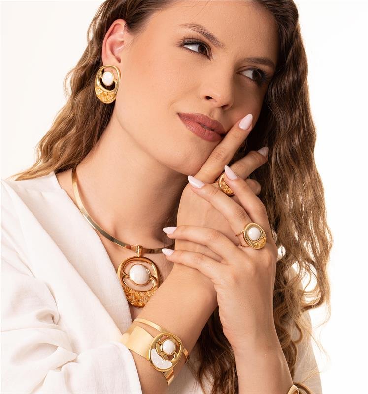 Brinco Porcelana Facetada e Citrino