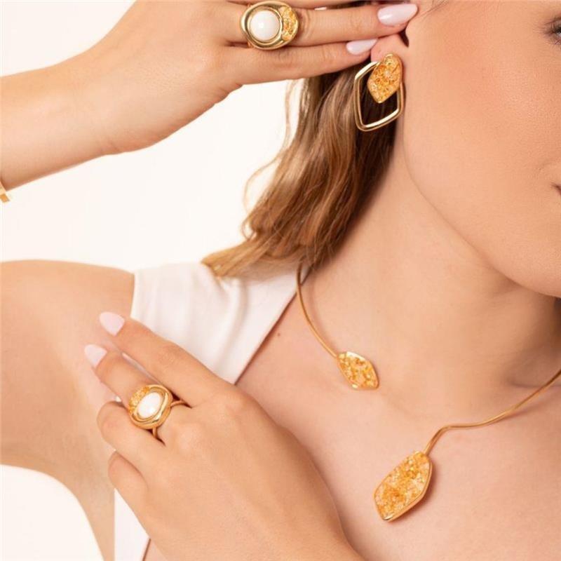 Conjunto Citrino Orgânico Colar de Arco