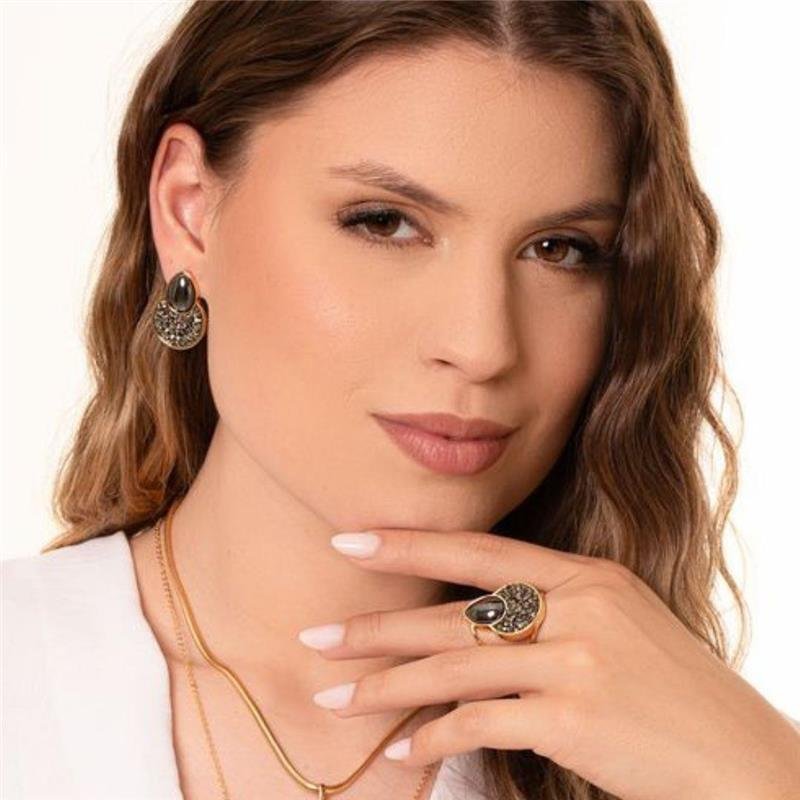 Anel Hematita e Pirita Regulável