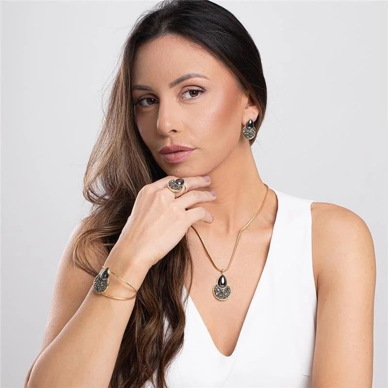 Anel Hematita e Pirita Regulável