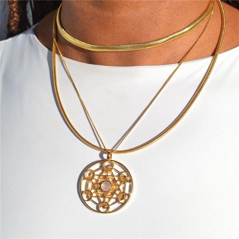 Colar Quartzo Rosa Mandala Amuleto