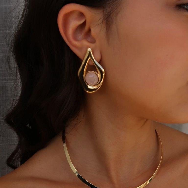 Brinco Quartzo Rosa Orgânico