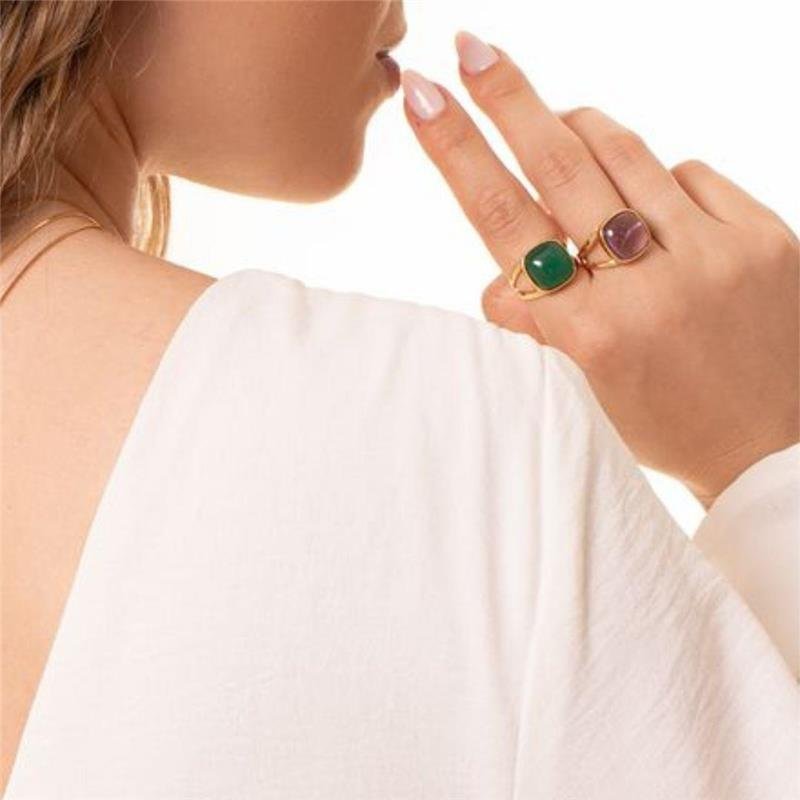 Anel Pedras Naturais Quadrado Ametista