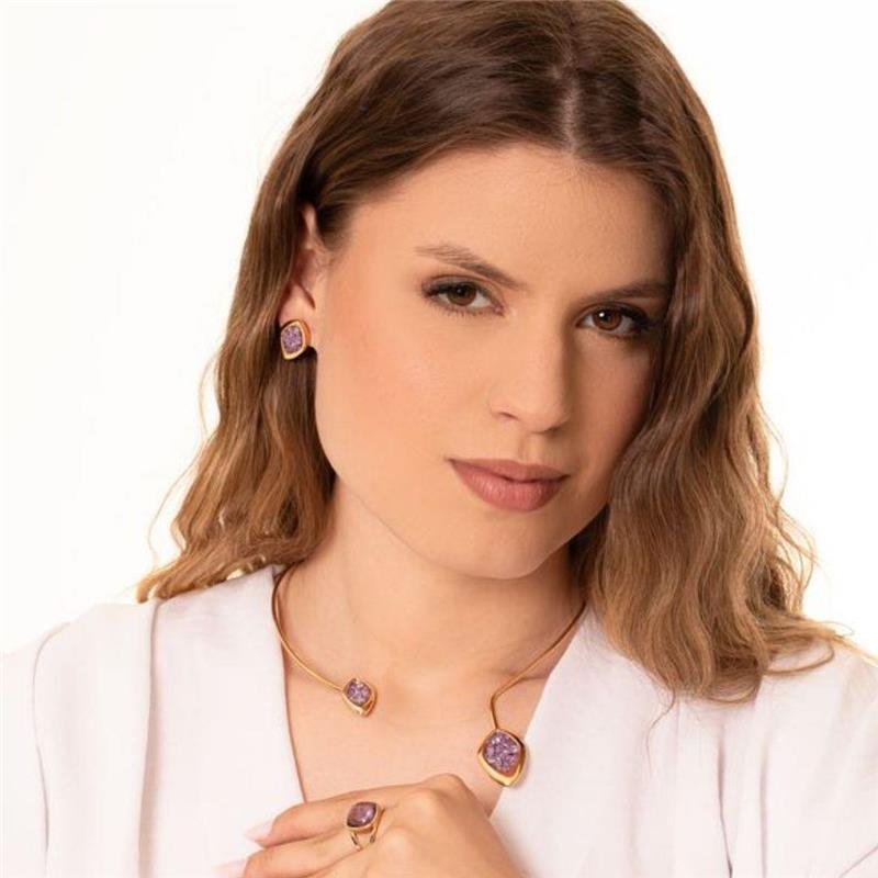 Conjunto Navete Fragmentos Ametista Colar de Arco