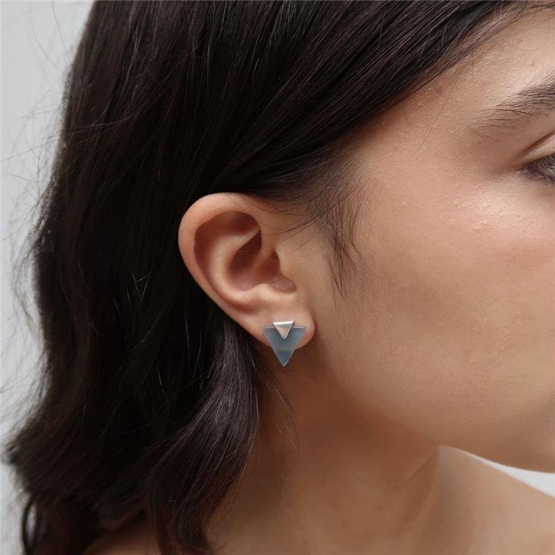 Brinco Prata Legítima Ágata Azul Céu Triângulo