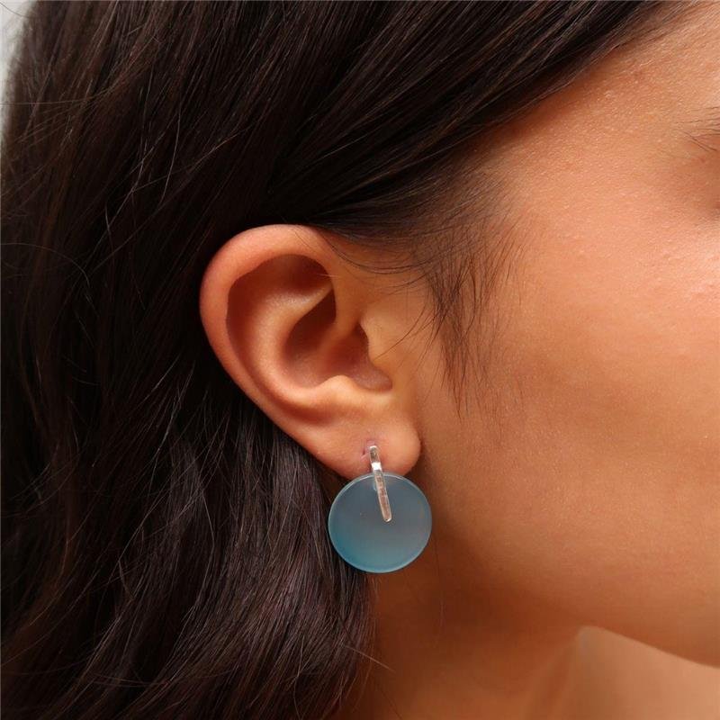 Brinco Prata Legítima Ágata Azul Céu Redondo