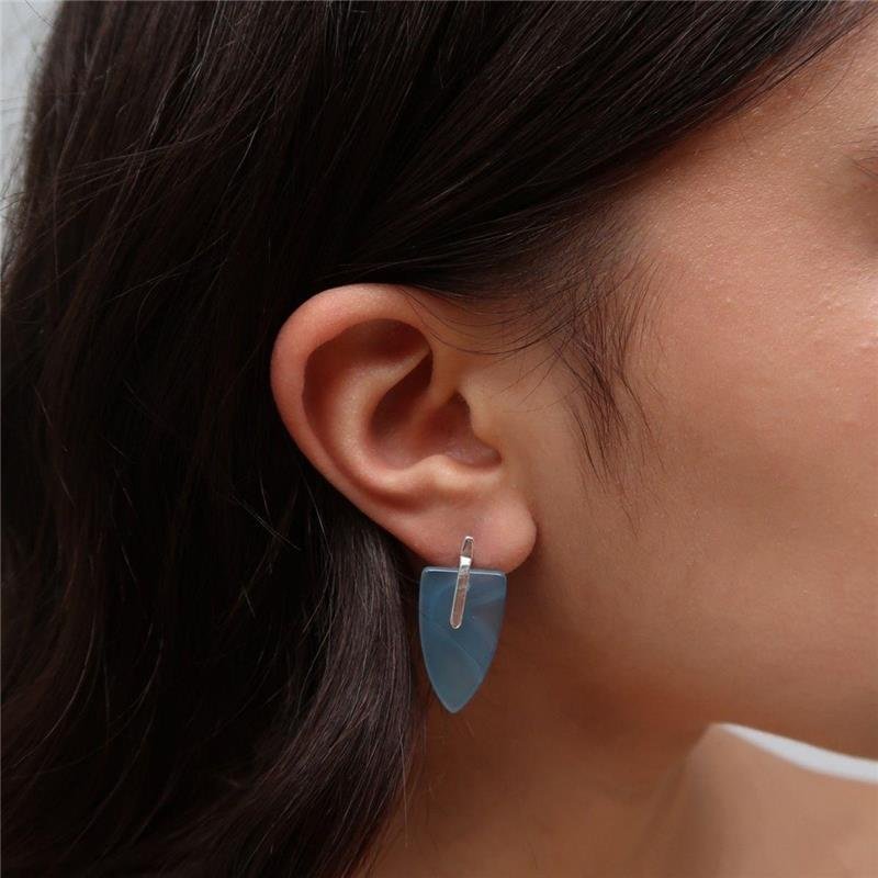 Brinco Prata Legítima Ágata Azul Céu Lança