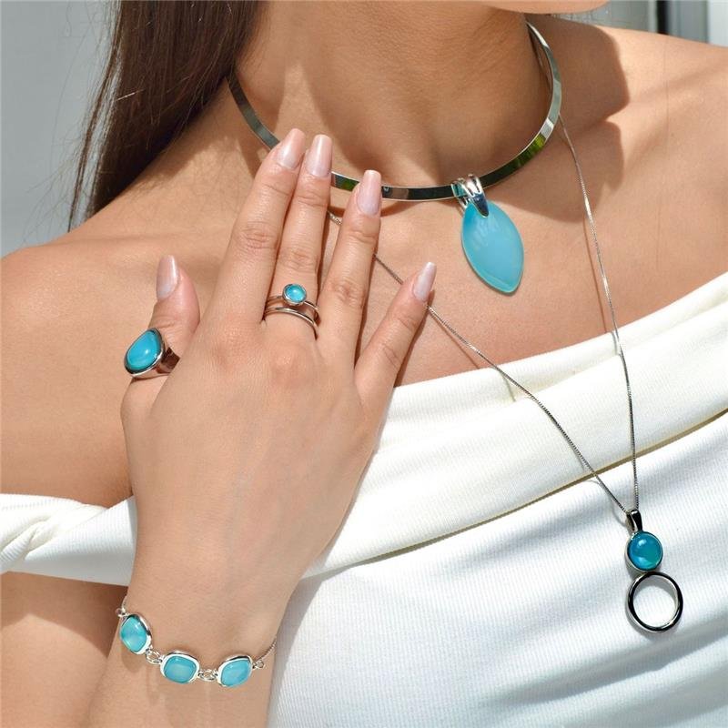 Pingente Pedras Naturais Navete Ágata Azul Céu 