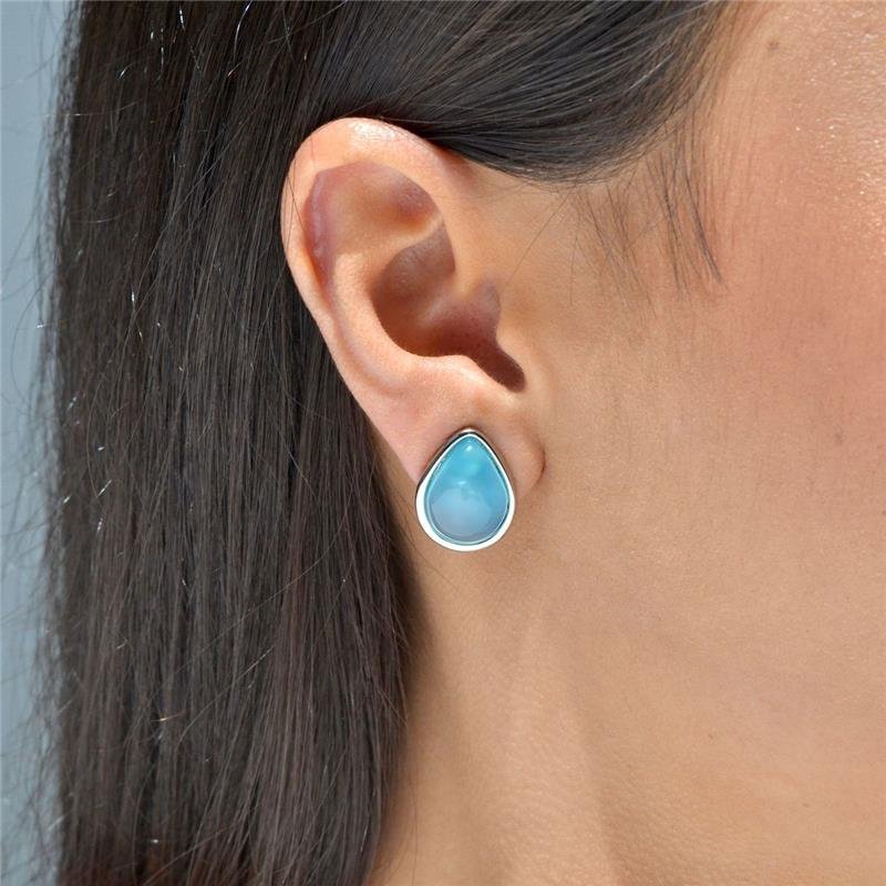 Brinco Pedras Naturais Gota Ágata Azul Céu