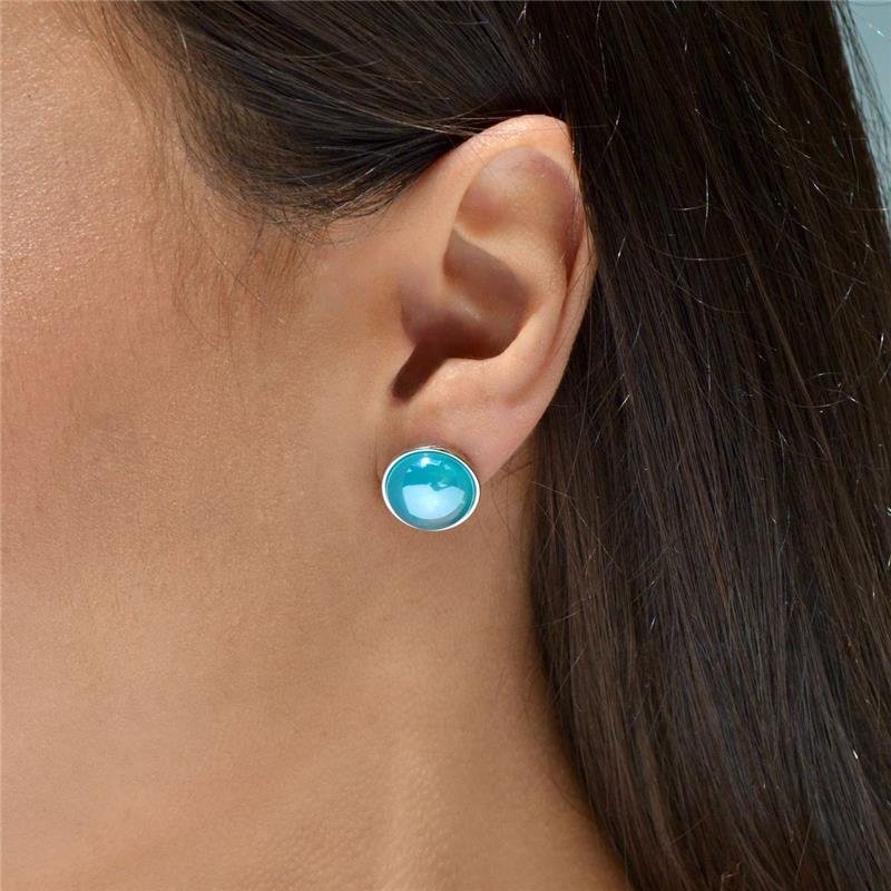 Brinco Pedras Naturais Redondo com Argola Perolado Ágata Azul Céu